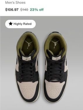 Air Jordan 1 mid rise Low Top Sneakers in Black and Beige with Olive Lining